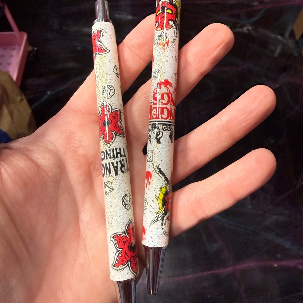 Stranger Things Themed Decorative Pens Glitter Handmade